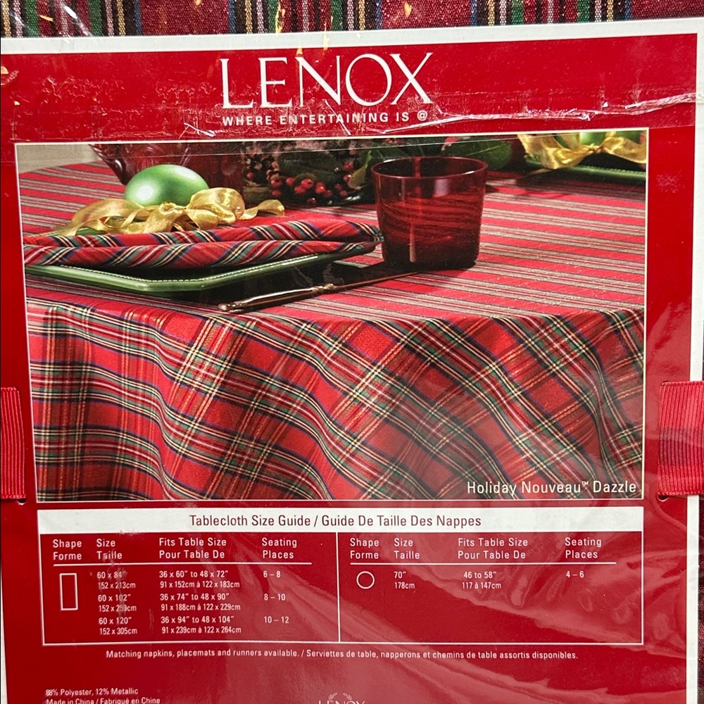Lenox Holiday Nouveau Dazzle Table Cloth Metallic Tartan Plaid 60” x 102” - Picture 4 of 7
